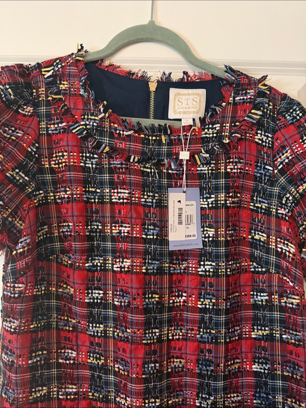 Sail To Sable Blue & Red Plaid Tweed Womens Dress